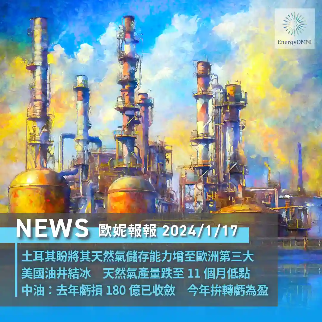 歐妮報報｜土耳其盼將其天然氣儲存能力增至歐洲第三 / 美國油井結冰，天然氣產量跌至 11 個月低點 / 中油：去年虧損 180 億，今年拚轉虧為盈