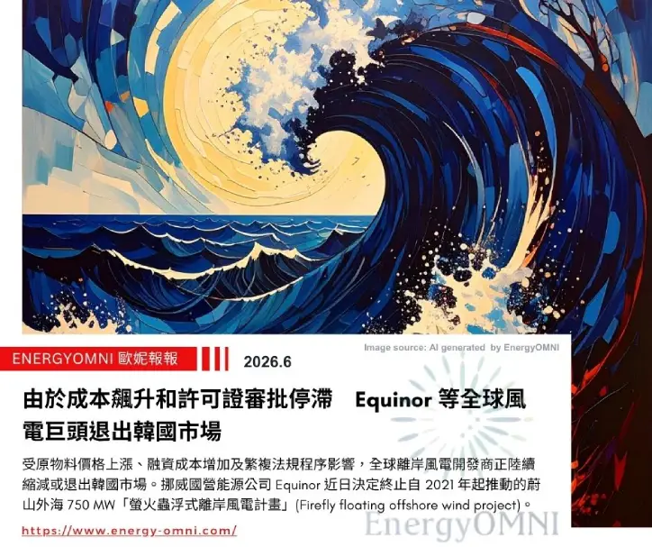 歐妮報報｜由於成本飆升和許可證審批停滯　Equinor 等全球風電巨頭退出韓國市場