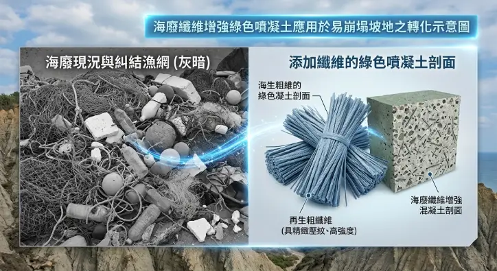 海委會成功將海廢轉身變綠色建材！ 高科大研發「海廢纖維噴凝土」結合智慧感測打造濱海防災韌性國土